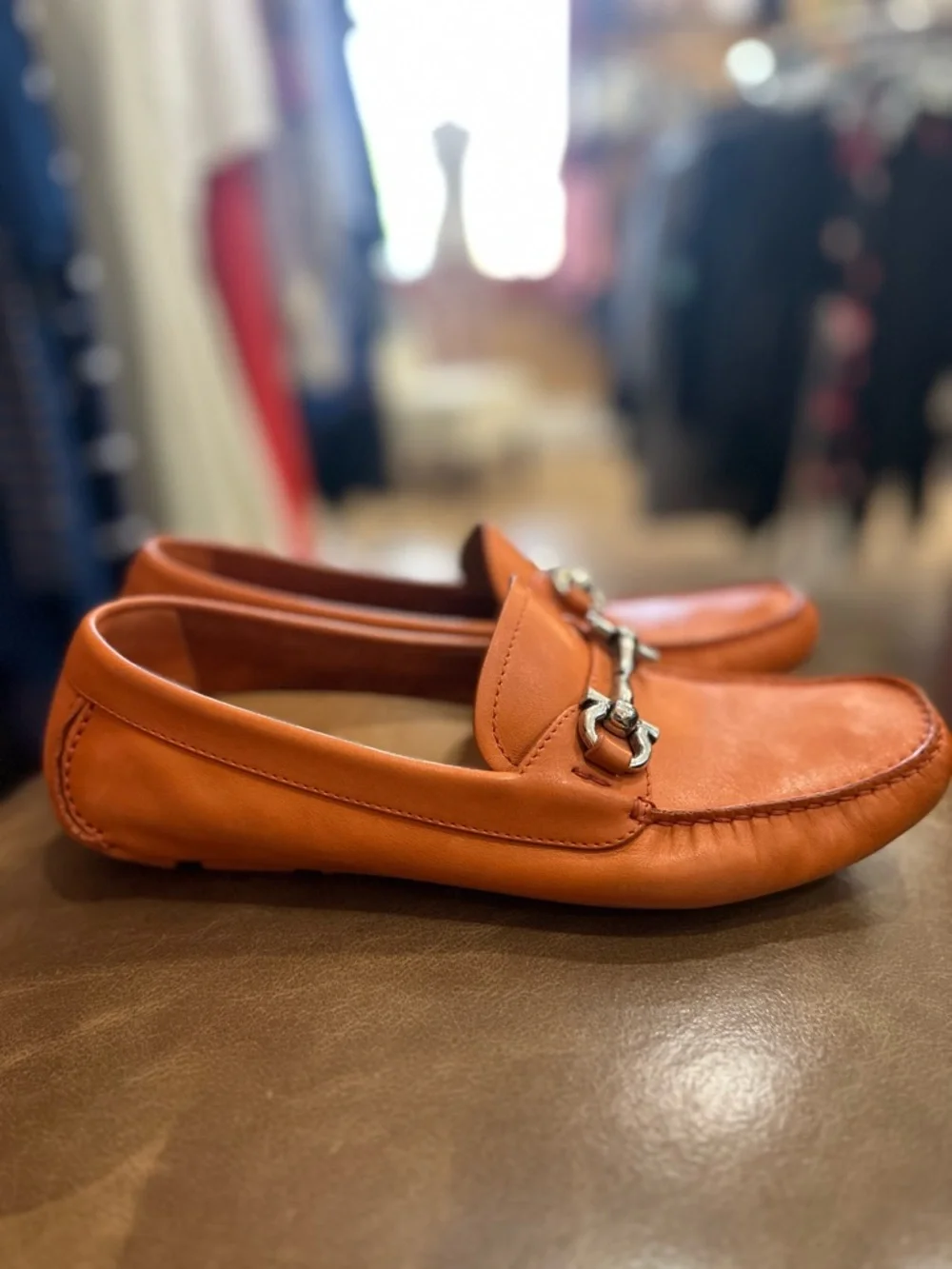 Salvatore Ferragamo Orange Leather Horse Bit Loafers/Drivers size 9.5 - Picture 5 of 9